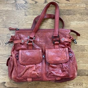 Junior Drake Large Red Leather Cross Body Bag